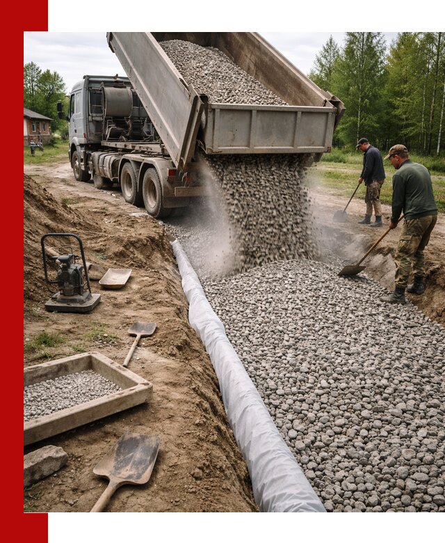 Гравий для дренажа с доставкой в Новодвинске качественный и недорогой