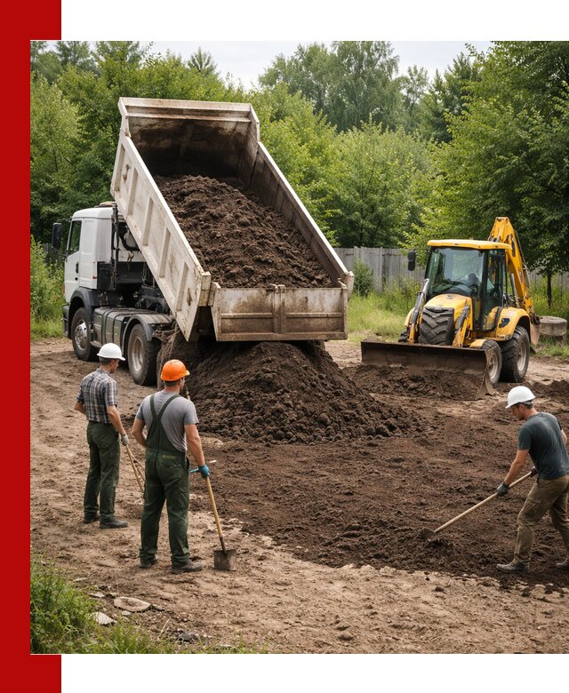 Доставка и укладка грунта для выравнивания участка в Новодвинске