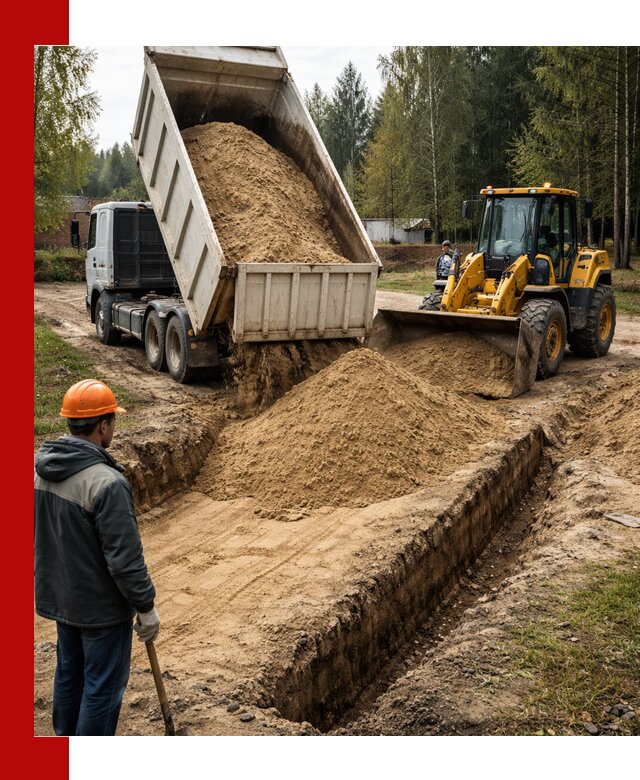 Доставка песчаного грунта в Новодвинске для строительных работ