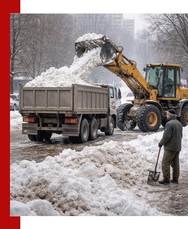 Вывоз снега грузовой техникой в Новодвинске оперативно и чисто