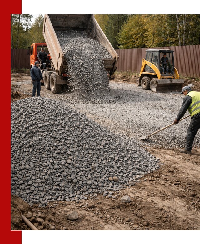 Отсыпка участка щебнем с доставкой и уплотнением в Новодвинске