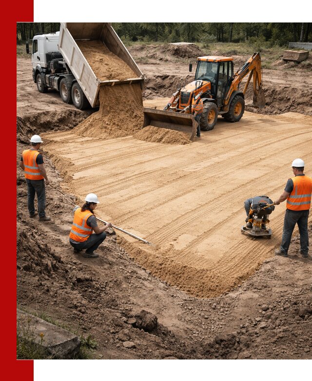 Устройство песчаной подушки для фундаментов и дорог в Новодвинске